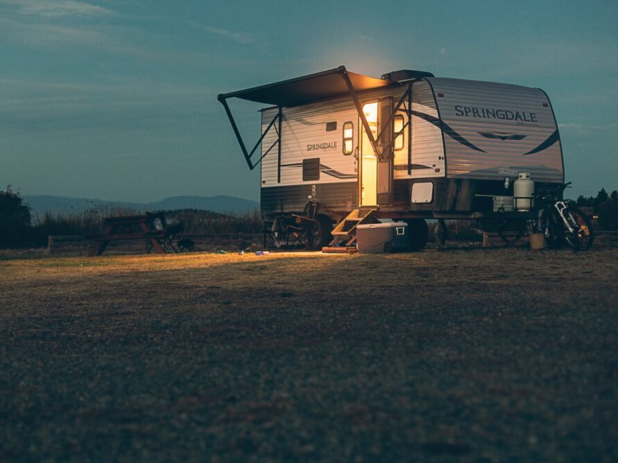 Camping Trailer at Dusk